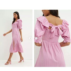 Dorothy Perkins Pink Textured Bow Back Midaxi Dress Size 14